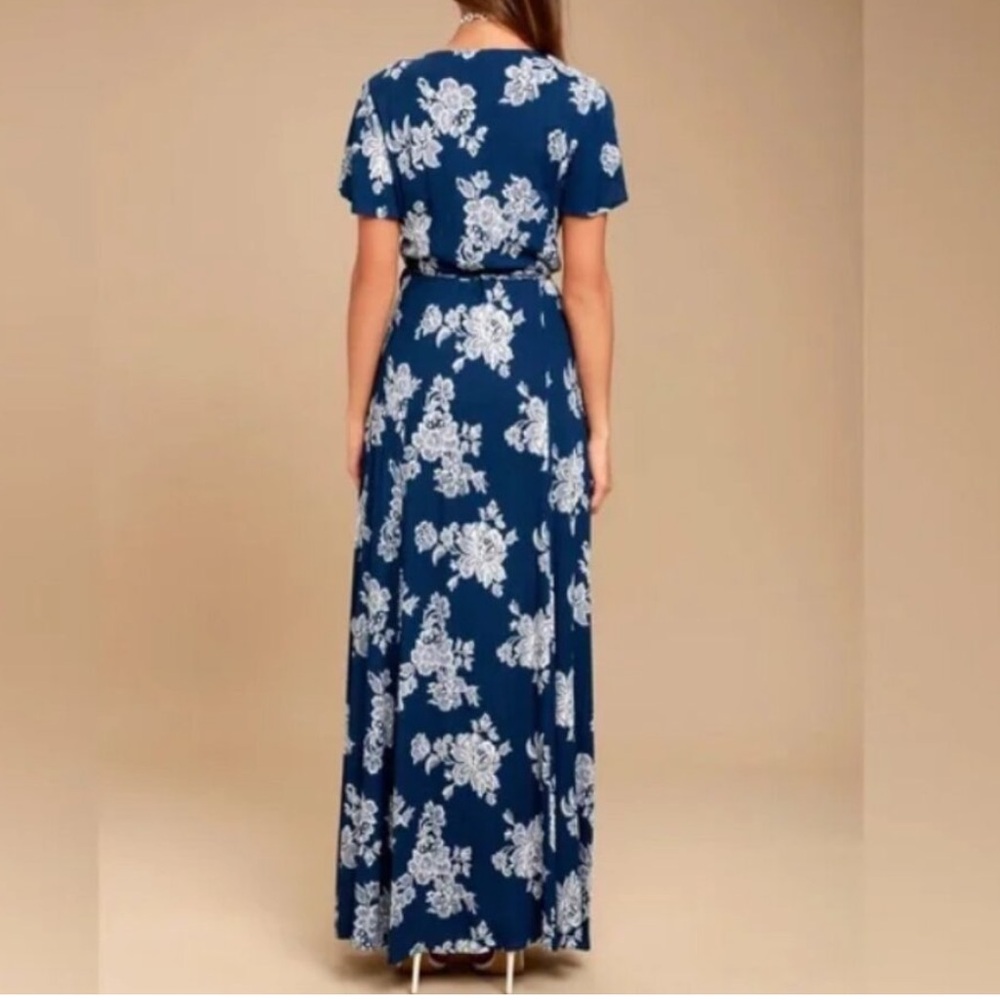 Lulus Heart of Marigold Navy Blue floral print wrap maxi dress women's M boho - Picture 3 of 10